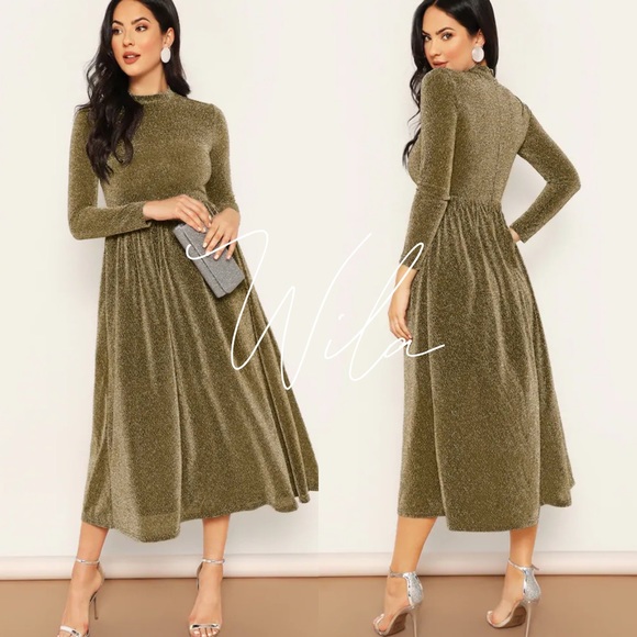 Metallic long sleeve holiday party dress 689430 - Picture 2 of 4